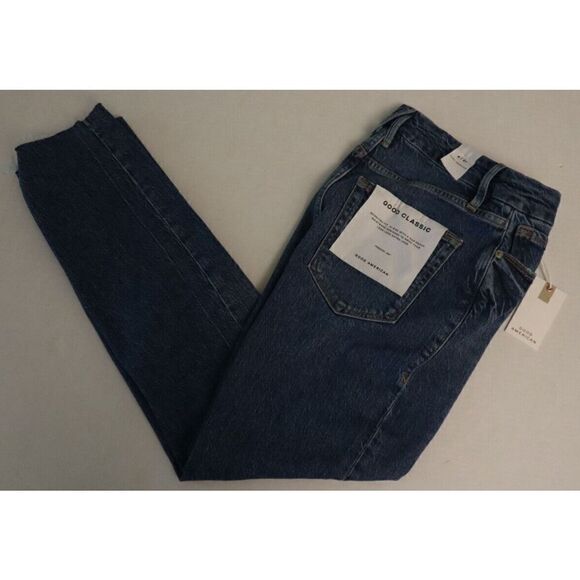 Good American Women Sz 4/27 Blue Good Classic Raw Hem High Waist Slim Jeans $139 - Picture 7 of 7